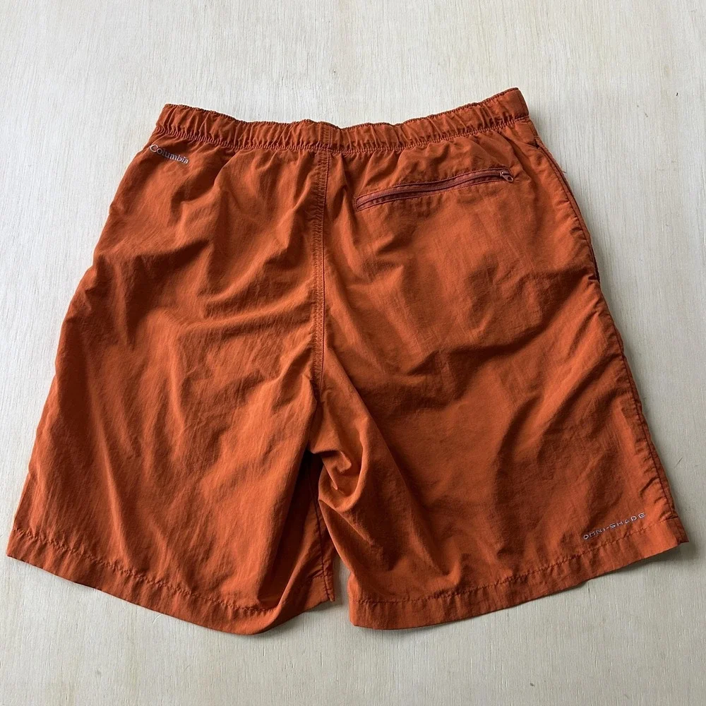 Columbia Swim Shorts Mens Small Orange Mesh Lined Belted Quick Dry Trunks Beach